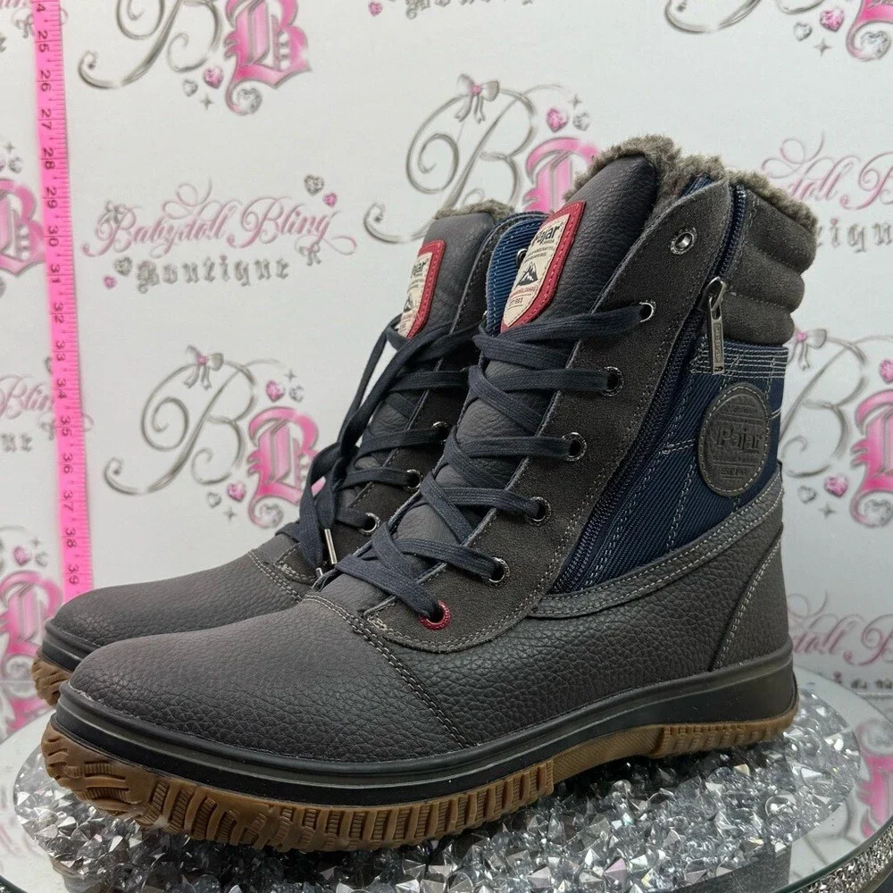 Pajar waterproof boots Navy and Charcoal Lace-Up Winter Boot with Brown Sole